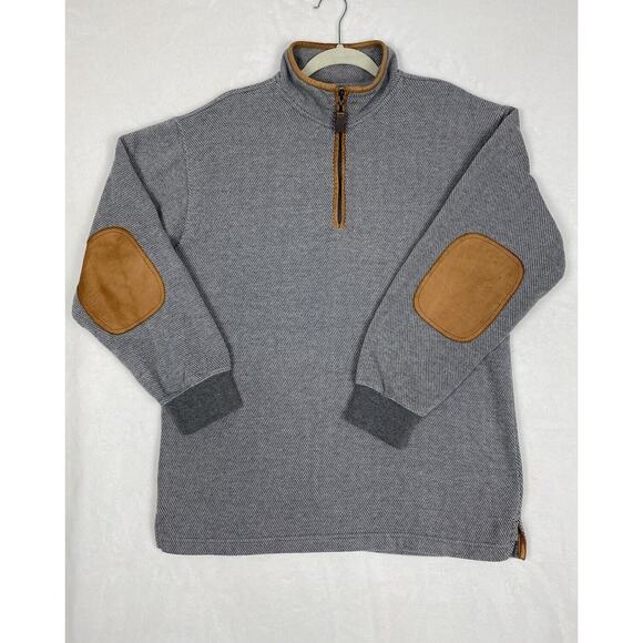 Orvis Men’s Size M Gray Pullover Sweater 1/4 Zip Leather Trim Elbow Patch - Picture 1 of 16
